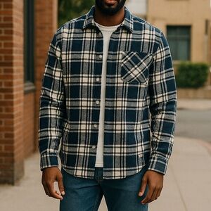 WESC Oden Plaid Long Sleeve Shirt Jacket in Navy Men S / Women M